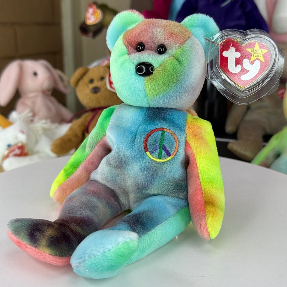 ☮️❤️Rare Deep Blue Tie-Dye - TY Peace Beanie Baby 1996 - Factory 102 & Chads